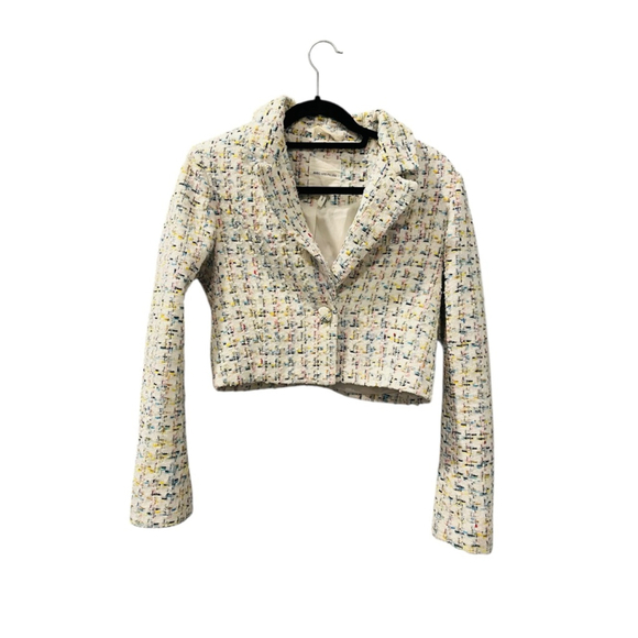 Avec Les Filles Anthropologie Tweed Cropped Blazer Women's Size Small One Button - Picture 1 of 6